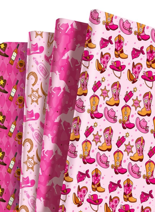 DodelyGz 12 Sheets Western Cowgirl Gift Wrapping Paper,4 Designs Wild West Cowgirl Style Wrapping Paper For Kids Woman Girl's Birthday Party DIY Gift Packing, 20 x 27 Inch (Cowgirl) - Image 1